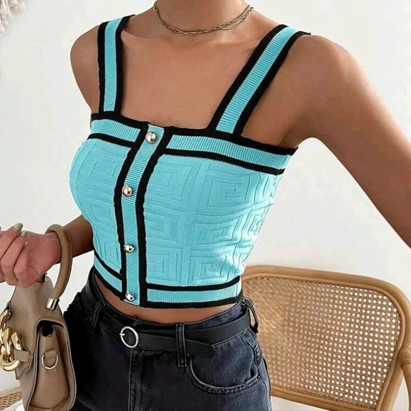 Color Block Knitted Cardigan With Edge Trim And Front Buttons - Picture 5 of 6